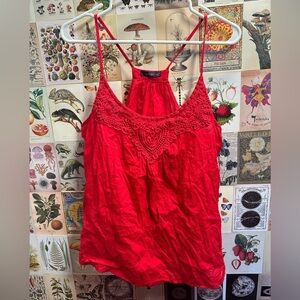 Large Dex spaghetti strap tank top. Red. Embroidered. Good condition.